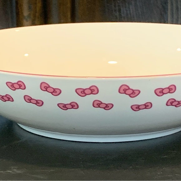 Hello Kitty 46oz Ceramic Dinner Bowl Pink & White Stripes with Japanese Letters - Picture 6 of 9